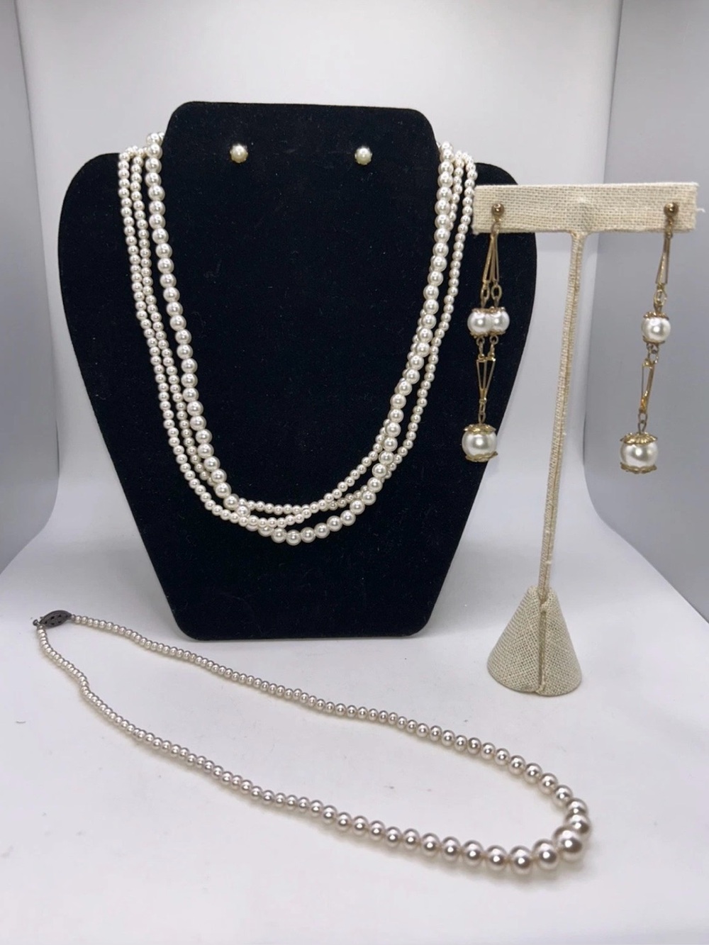 VTG 2 Classic Faux Pearls Necklace & Earrings Sets - Costume Jewelry